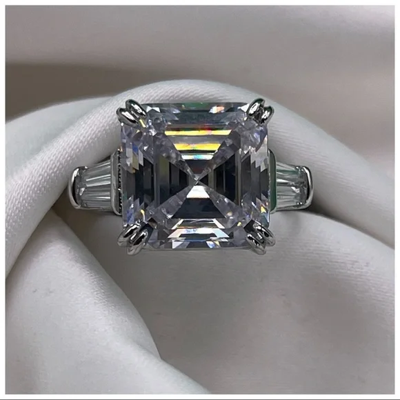 Asscher Cut 6 Carat Simulated Diamond Ring 925 Silver The Doeanne - Picture 7 of 12